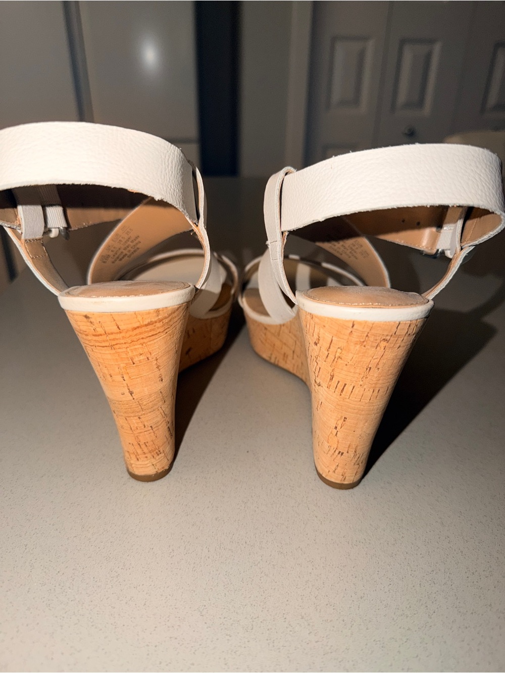 White Leather Cork Wedge Sandals with Ankle Buckle NEW size 8.5 - Picture 4 of 8